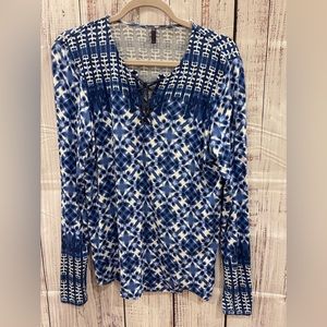 Super soft NYDJ (Not Your Daughters Jeans) blue and white blouse